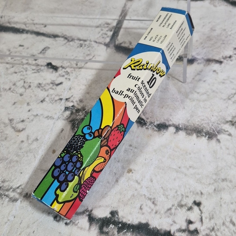 Vintage Rainbow 10 Fruit Scented Multicolor Ball Point Pen Novelty New In Box